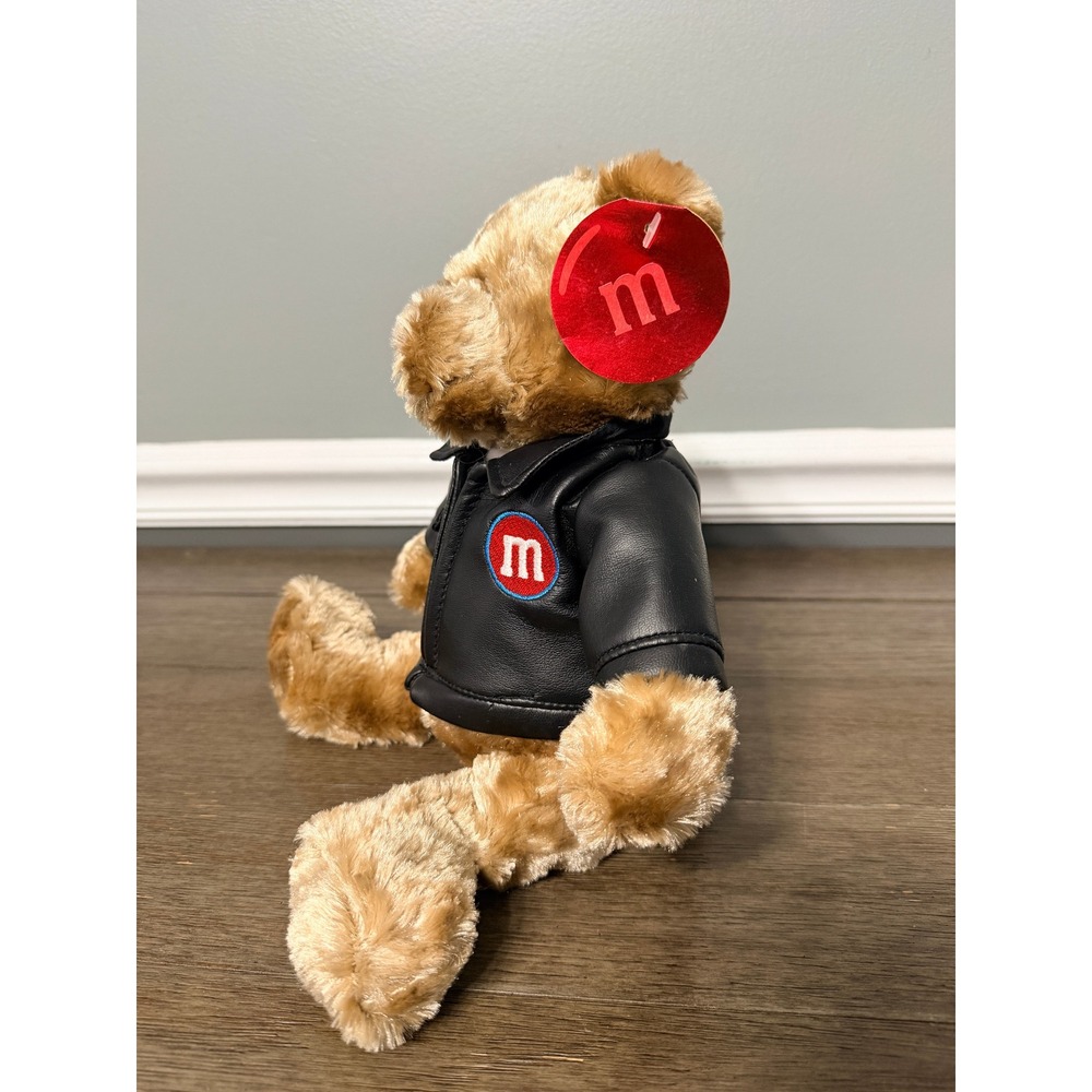 Vintage 2003 M&Ms Teddy Bear in Black Faux Leather Biker Jacket Plush - Picture 2 of 5
